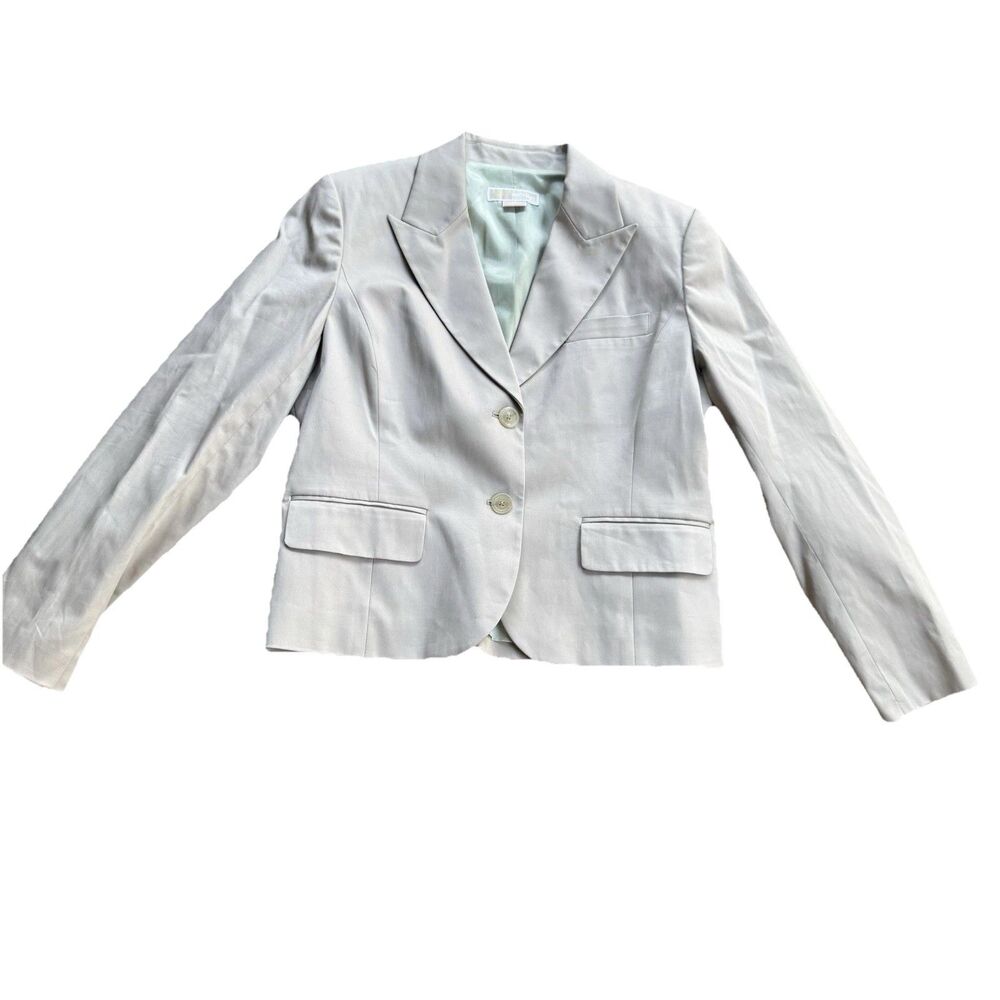 Michael Kors Cotton Blend Sz 14 Quiet Luxury Beige Blazer Coastal Grandma Chic - Picture 3 of 12